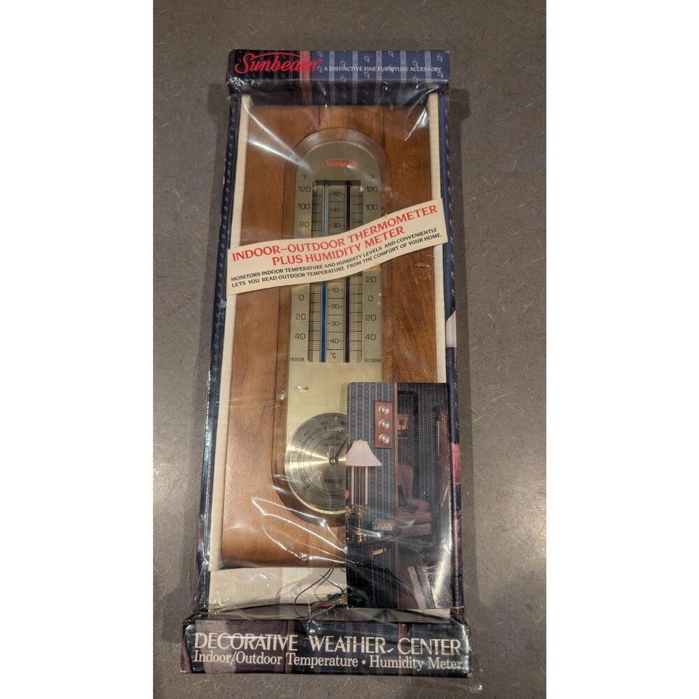 New SUNBEAM decorative weather wooden indoor outdoor humidity meter vintage